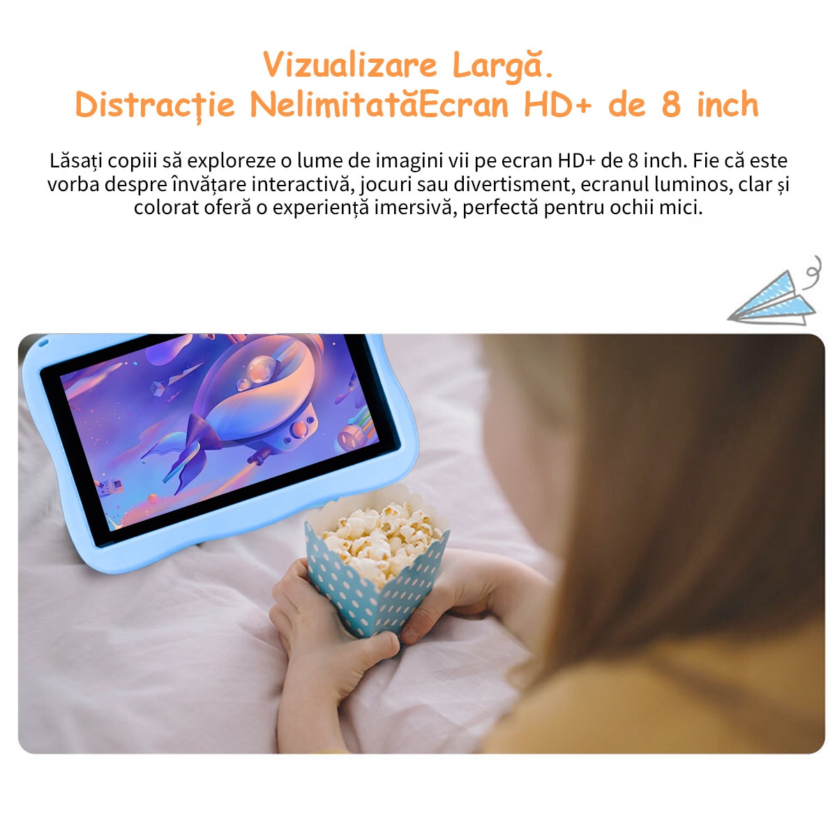 Tableta pentru copii, Ginawe, 8 inch, Android 13, 3-12 ani, 8GB RAM, 128GB ROM (extensibila la 256GB), Software pentru copii preinstalat, Mod de control parental online, Bluetooth, WiFi, albastru, include husa de protectie