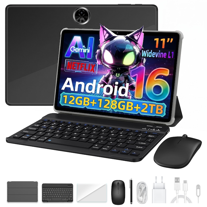 Tableta Blackview ZENO 5,11 inch HD+ IPS, Android 16,12GB + 128GB extensibil pana la 2TB, Procesor Octa-core Unisoc T7250, 8300mAh,13MP+8MP, Incarcare Rapida 18W, Set complet cu Tastatura, Mouse si Stylus, BT5.0, Dual SIM, GPS, Gri