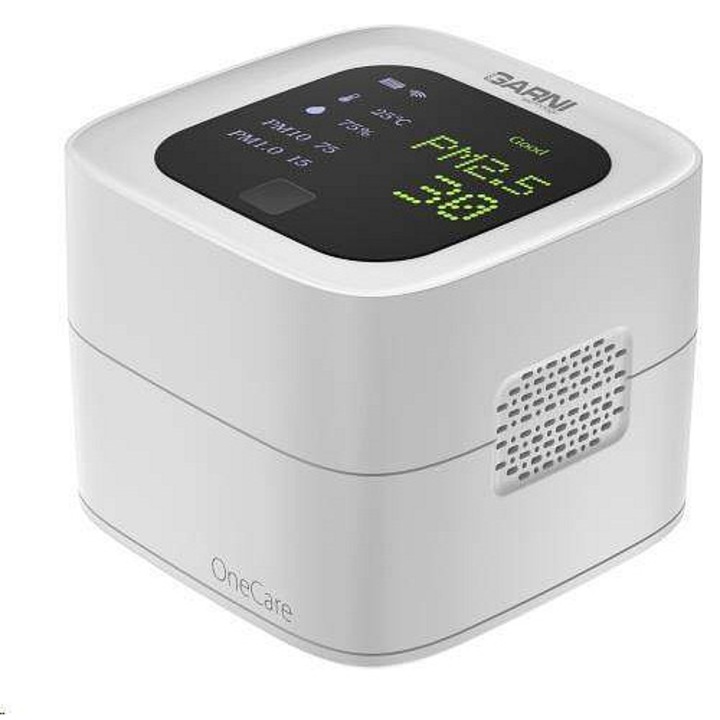 Garni Technology 210T OneCare levegőminőség érzékelő és mérő, WiFi, Tuya IOT kompatibilis, PM1.0/PM2.5/PM10 mérés, hőmérséklet és páratartalom, SENSIRION érzékelők, 48x36 mm színes TFT kijelző, Fehér