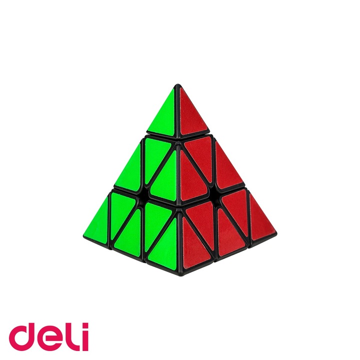 Joc magic piramida colorata Deli, puzzle creativ cu 5 fete si 5 culori, pentru copii si adulti