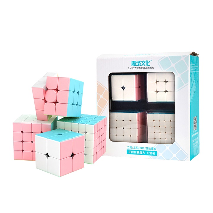 Cub Rubik Magnetic, Set combo 2x2, 3x3, 4x4 si 5x5, cu rezolvare rapida, Speed Cube din plastic ABS, potrivite pentru copii si adulti, jucarie educationala, exercitii de gandire si abilitati motrice, multicolor