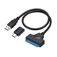 Cablu adaptor USB la SATA (pentru HDD/SSD), plug and play, 30 cm, adaptor inclus, negru