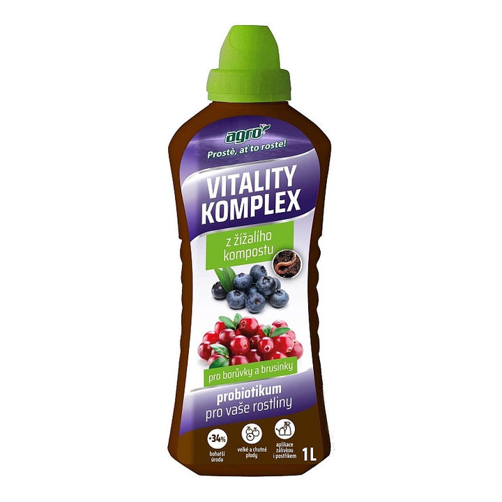 AGRO Vitality Komplex műtrágya, gilisztakomposztból, probiotikumokkal áfonyához és tőzegáfonyához, barna/zöld, 1 L