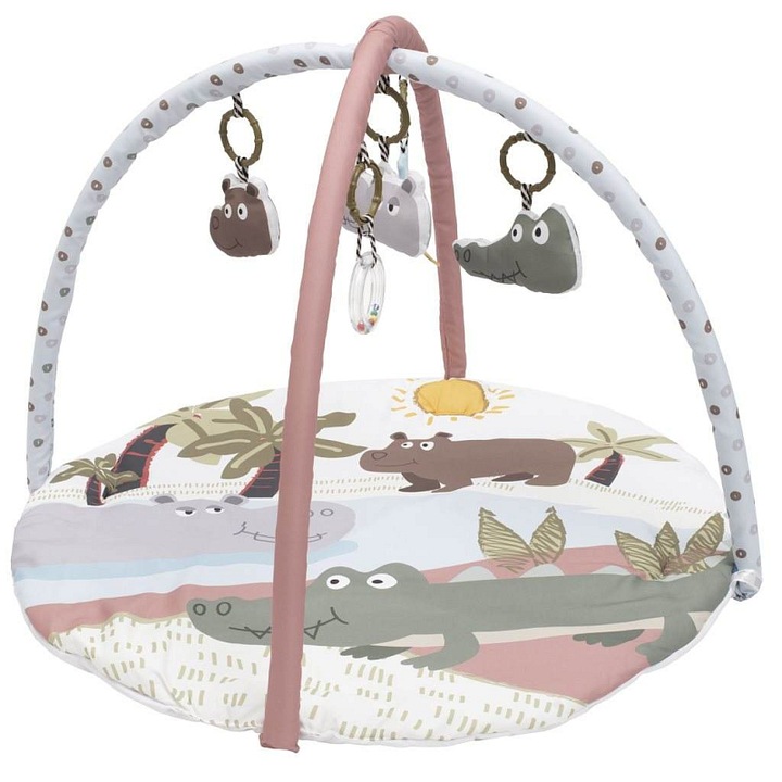 Saltea de joaca/covoras Baby Mix Sahara Animals, cu arc detasabil si jucarii detasabile, cu plus si zornaitoare, Multicolor, diametru 90 cm
