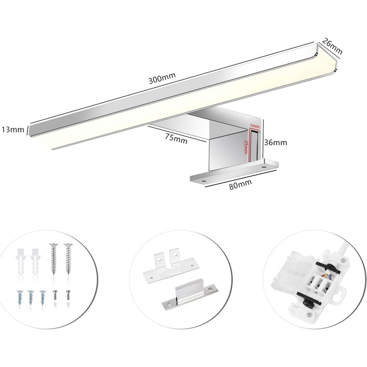 ERWEY LED für Badezimmer 2 az 1-ben tükör és fal IP44 60 cm 8W 3000K felületre szerelhető, fekete színű