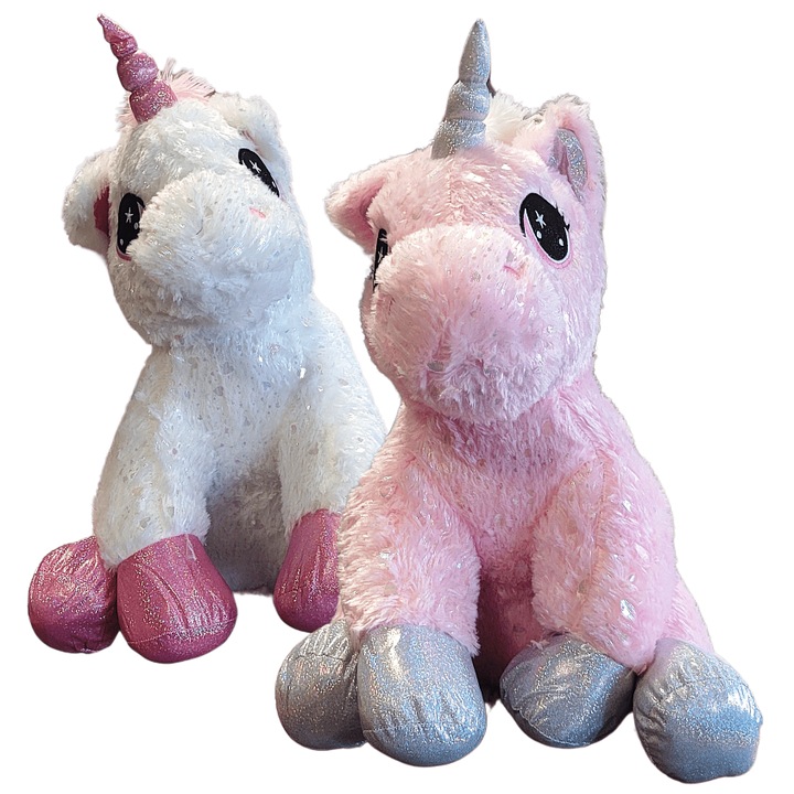 Jucarie plus, Sparkys, unicorn 30x22x17 cm, roz si alb, set 2 bucati