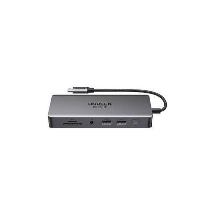 Хъб USB-C UGREEN Dual HDMI 10 Gbps USB 3.2, RJ45 Gigabit, TF/SD карта, PD 100W, сив, 1 бр