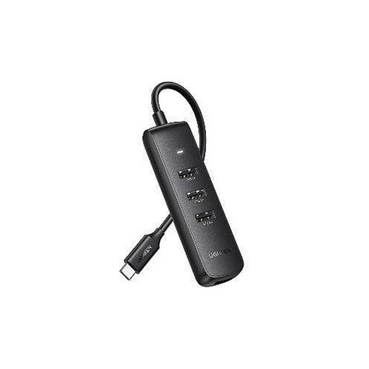 Хъб USB-C UGREEN USB-C/4x USB 3.0, 4 порта USB 3.0, поддръжка на HDD до 12 TB, черен, 20 см