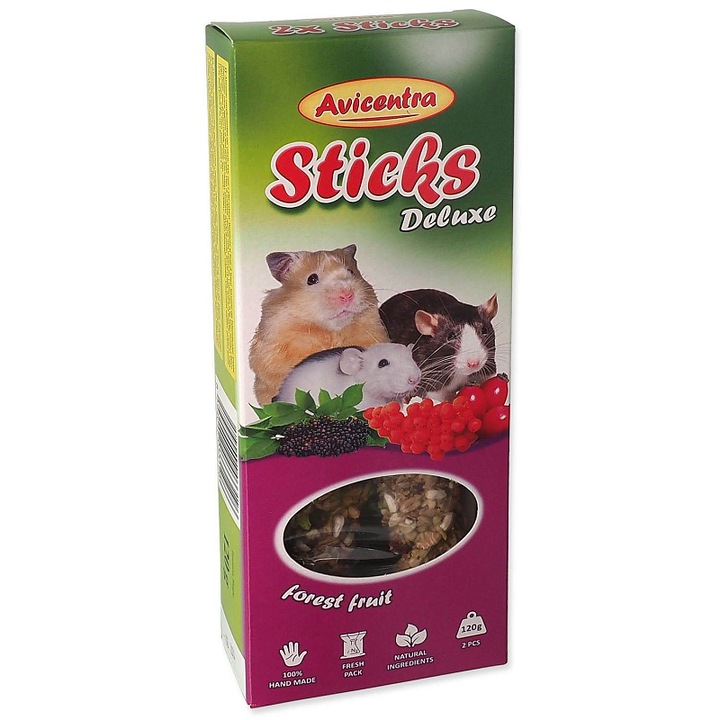 Rágcsáló rudak / pálcikák Avicentra Deluxe, kiegészítő takarmány erdei gyümölcsökkel, gabonafélékkel és ásványi anyagokkal, Többszínű, 2 db