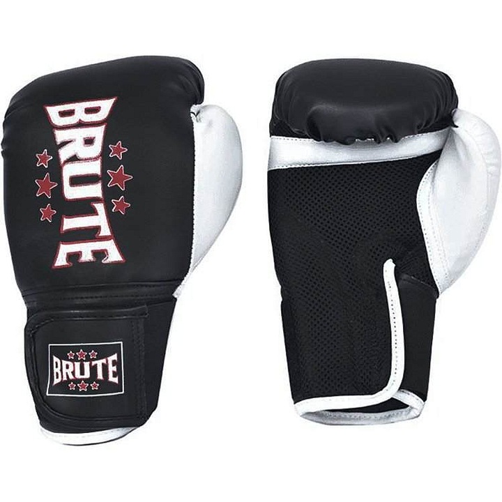 BRUTE, PU és hálós boxkesztyű, injektált habbal és tépőzáras rögzítéssel, SPAR, Fekete/Fehér, S/M (10/12 OZ)