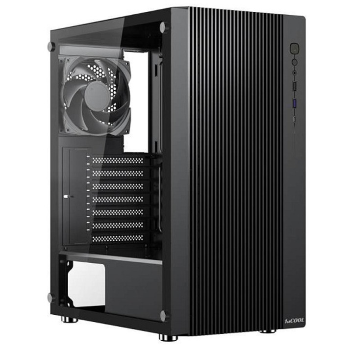 Кутия за компютър 1stCOOL GAMER 4, Mid Tower, черна, 370x200x440mm, 2 вентилатора 120mm, USB-C, прозрачен страничен панел от стъкло
