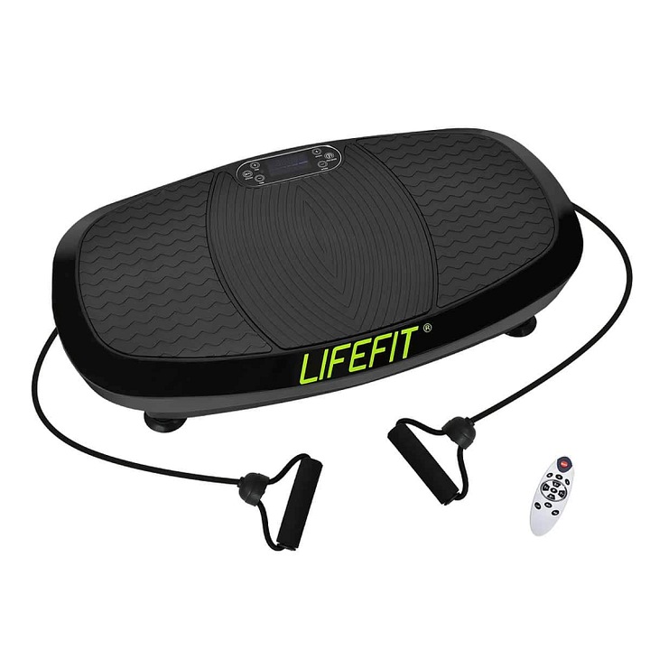 Lifefit 3Dx MOTION TRAINER vibrációs platform/vibrációs lemez, 180 sebességfokozat, 6 program, függőleges/vízszintes/kombinált 3D rezgések, távirányító, levehető expanderek, fekete, 77,5 x 43 x 15 cm