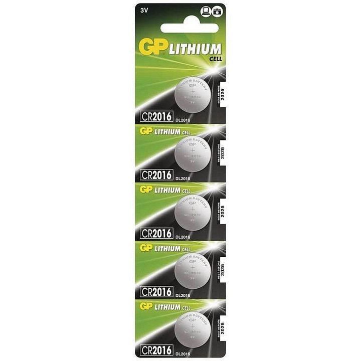 Baterie buton GP Batteries CR2016, litiu 3V, 90 mAh, argintiu, 5 buc