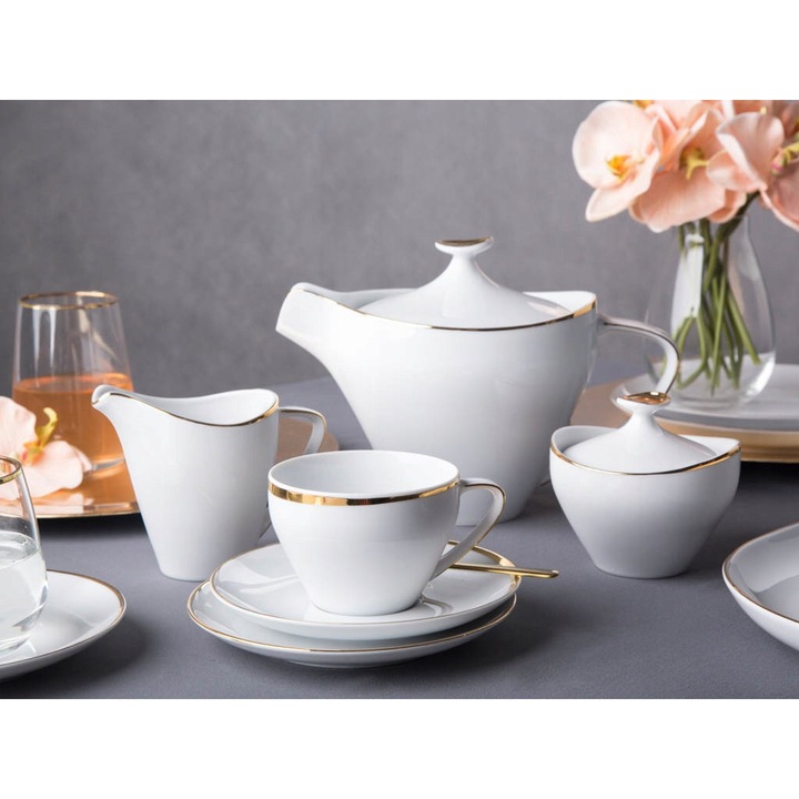 MariaPaula Moderna Gold kávéskészlet, arany-fehér porcelán, 21 darabos, 6 személyes