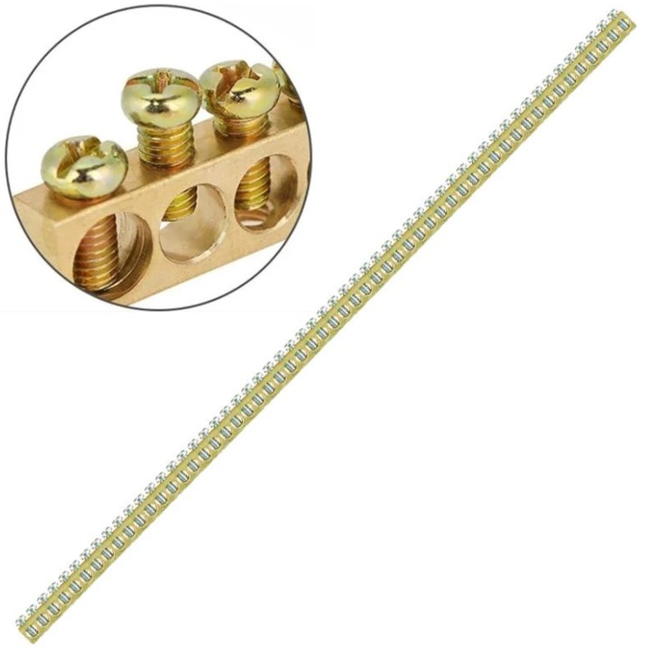 Regleta de Conexiuni 1 metru din Cupru Neizolata ~150 gauri x16mm², 400V, 32A Pawbol
