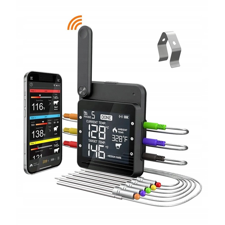Termometru wireless Aidmax NC-06, 3 sonde, WiFi Bluetooth, multicolor, 14x120cm