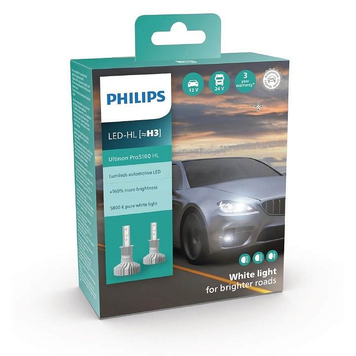 Becuri LED auto Philips Ultinon Pro5100, 5800K, 12W, 2 buc, PK22s