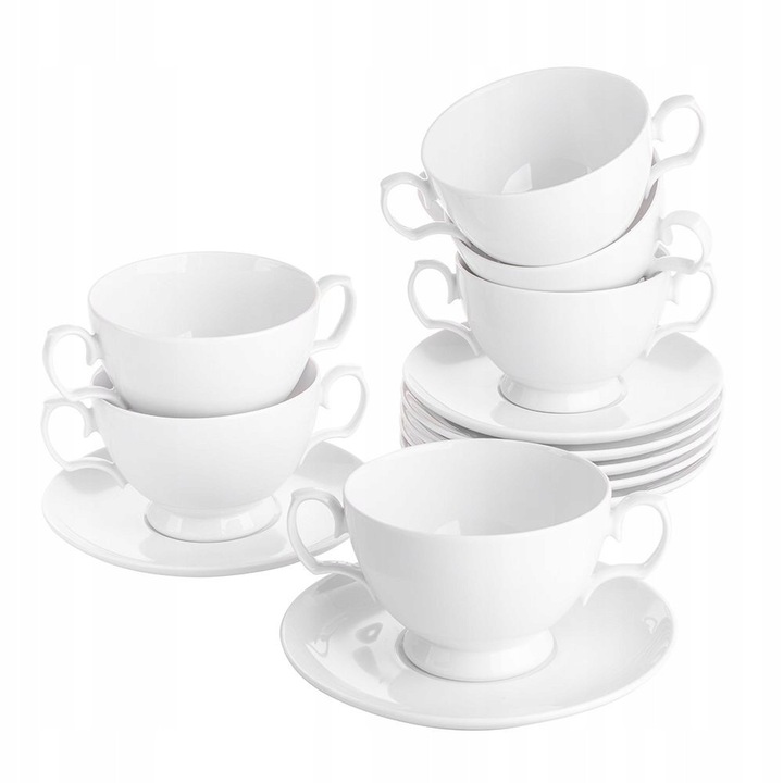 MariaPaula 6 részes levesestál készlet tányérokkal, fehér porcelán, 350ml, 9x17cm