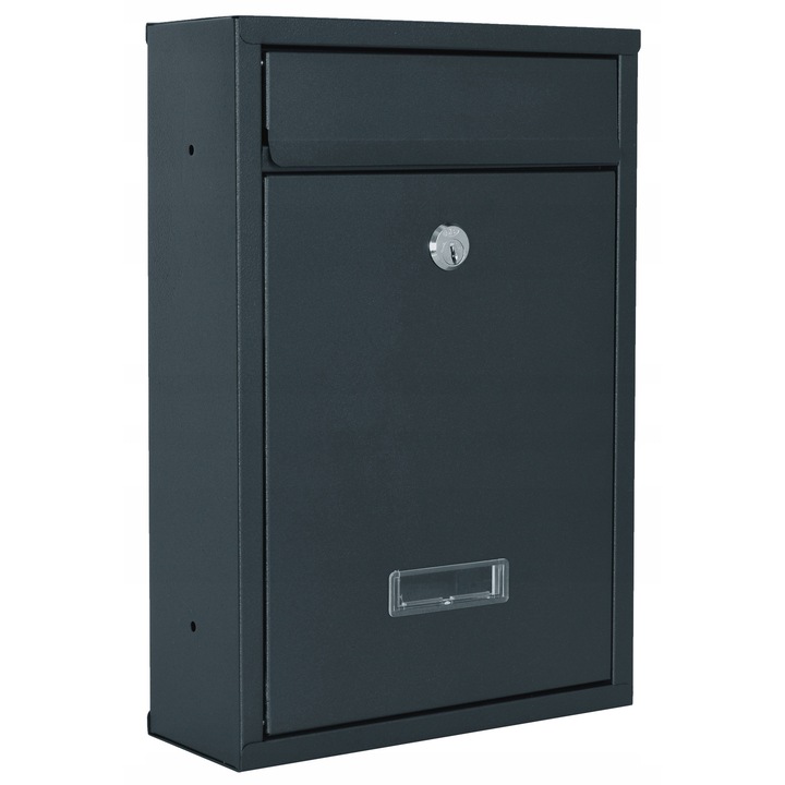 Gockowiak Gustav postaláda, horganyzott, antracit, 32x21.5x8.5cm, ablakkal és kulccsal