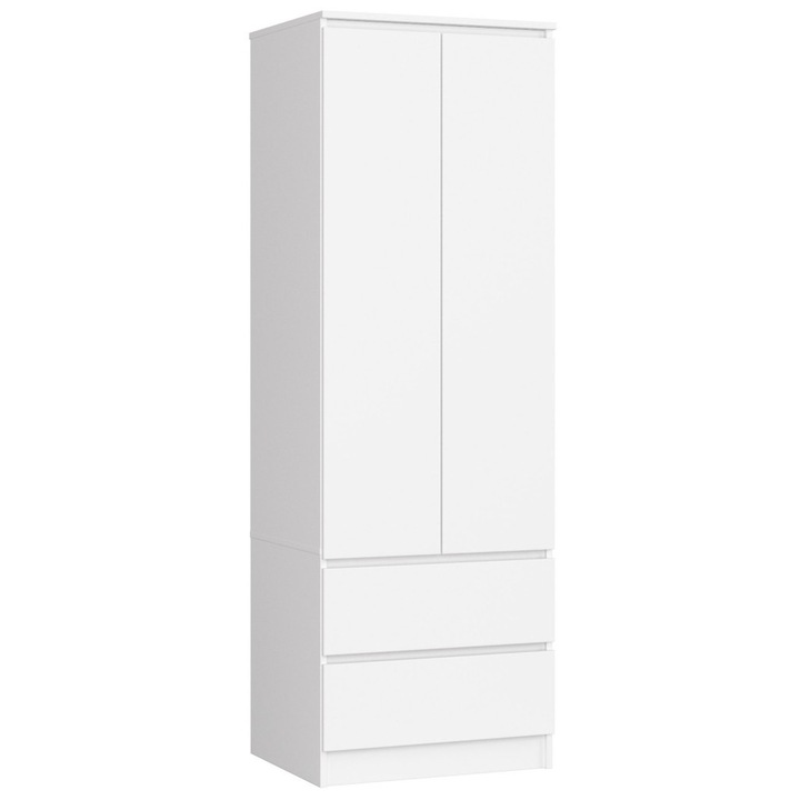 AKORD Star S60 Laminált Ruhásszekrény 2 Ajtós 2 Fiókos Fehér