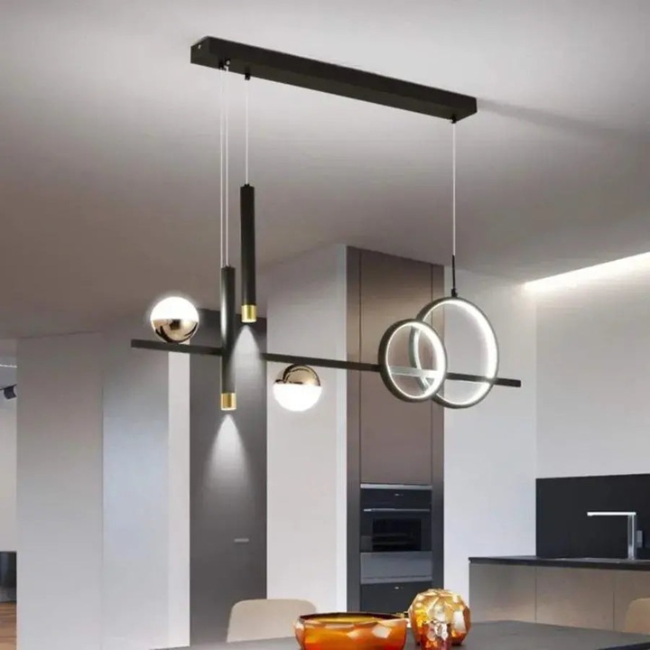 Lustra LED suspendata 80W cu telecomanda, dimabila, lumina calda neutra rece, negru