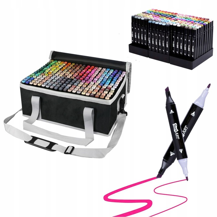 Set markere alcoolice Smartlife 262 buc dublu varf multicolor etui 30x20x10cm