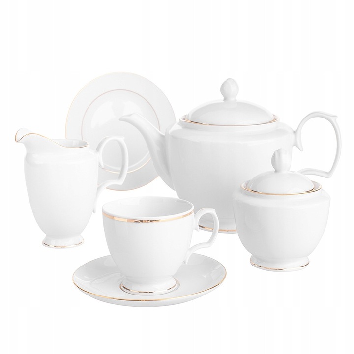 MariaPaula 21 részes kávéskészlet, fehér porcelán arany részletekkel, 6 személyes