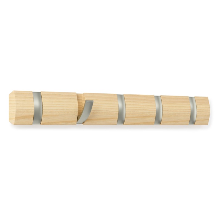 Cuier de perete Umbra Flip, 5 carlige pliabile, maro, 50.8x6.4x3.2cm