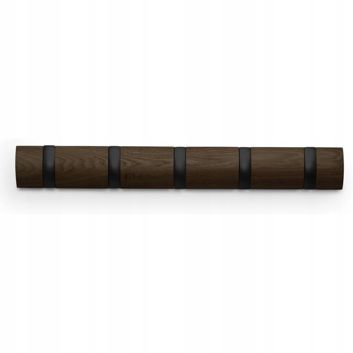 Cuier de perete Umbra Flip, 5 carlige, maro inchis-negru, lemn, 55.2x3.8x7cm