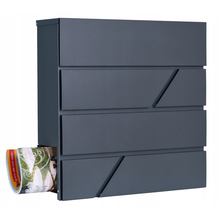 Пощенска кутия Gockowiak TOVE антрацит 37x37x11см със стойка за вестници и ключалка