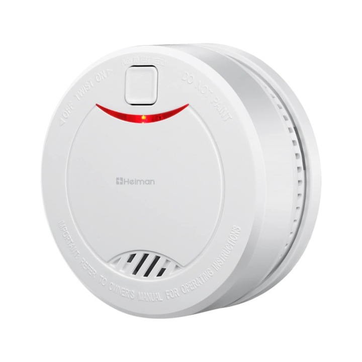 HEIMAN fotoelektromos füstérzékelő 10 év élettartammal, 85 dB riasztás, EN14604 tanúsítvánnyal, szerelés mellékelve, fehér színű