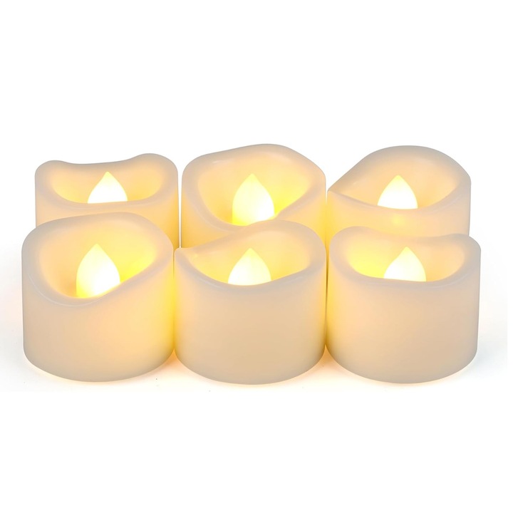 FooFoony 6 db LED Tealight elemes, lángmentes gyertya, villogó fényekkel, önálló elektromos gyertyák keresztelőre, esküvőre, dekorációkhoz, belső terekhez, asztaldíszekhez, esküvőkhöz, Halloweenre, lámpásokhoz és karácsonyi dekorációkhoz