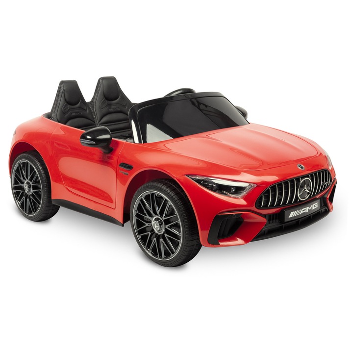 Masinuta electrica pentru copii, CARETERO, masinuta electrica pentru copii de la 3 ani, design Mercedes SL63, cu centura de siguranta, roti din EVA, panou muzical USB, Rosu