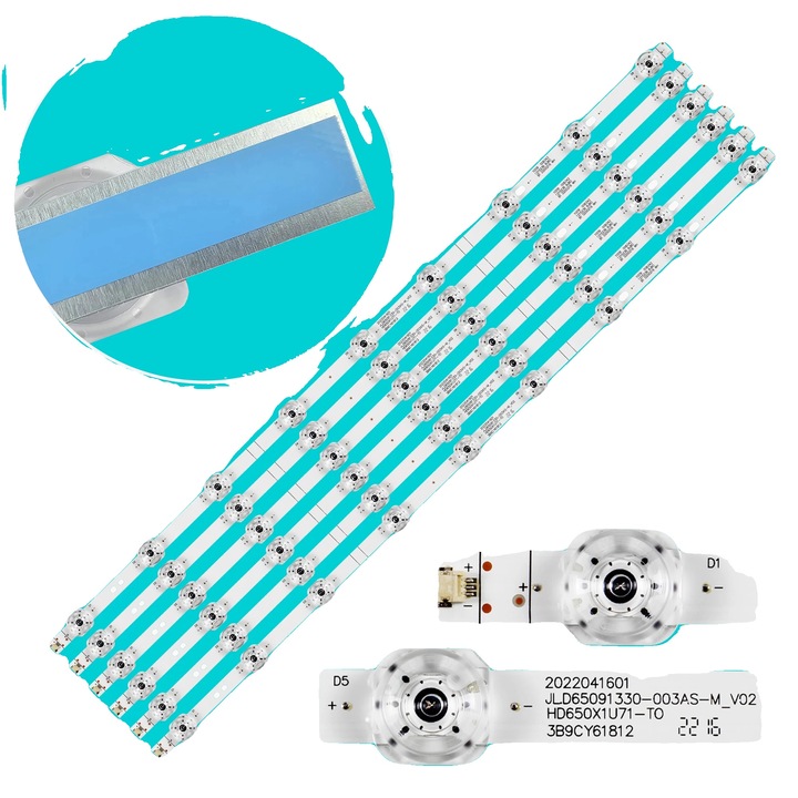 Banda LED backlight/strip 618 mm, 9 LED, 3V, CE, compatibil cu multiple modele, Alb, 1 buc
