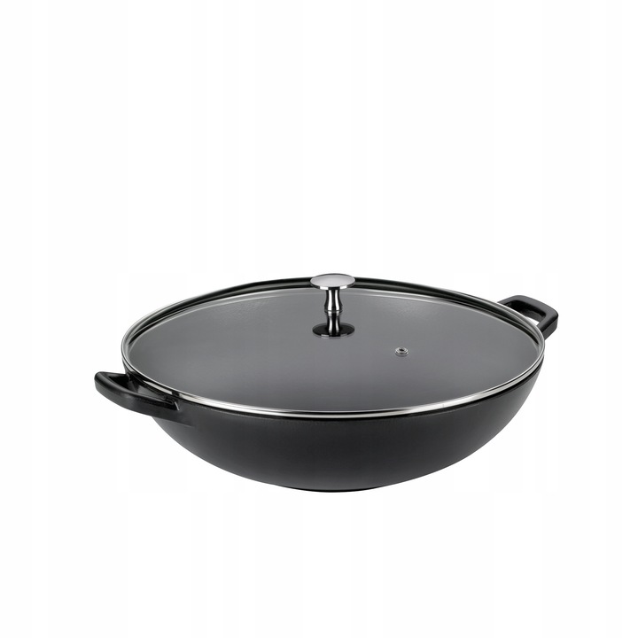 Kela wok serpenyő 36cm, zománcozott fekete, üvegfedővel 17x36cm