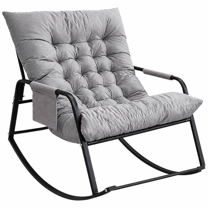 Balansoar Dublu cu Perna pentru Gradina, Terasa si Living, Cadru Metalic Stabil, Design Ergonomic, Confort Premium, 126 x 91 x 69 cm, Gri/Negru