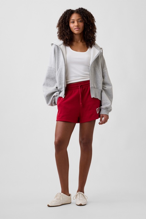 GAP, Pantaloni sport scurti cu logo brodat, Rosu/Alb optic