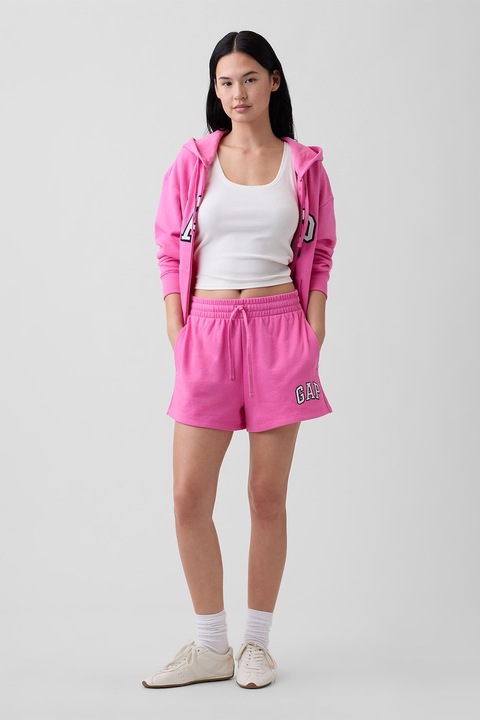 GAP, Pantaloni sport scurti cu logo brodat, Roz pastel/Alb optic