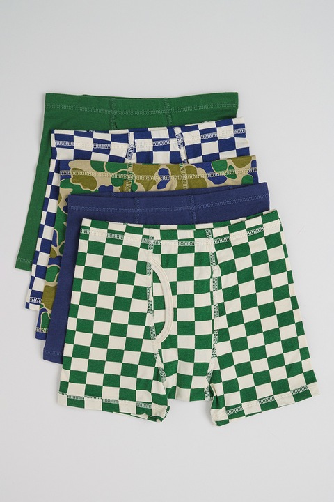 GAP, Mintás organikuspamut tartalmú boxer szett - 5 db, Zöld/Tengerészkék