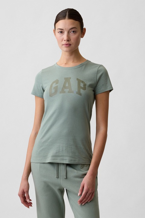 GAP, Tricou din bumbac cu logo pe piept, Verde pal