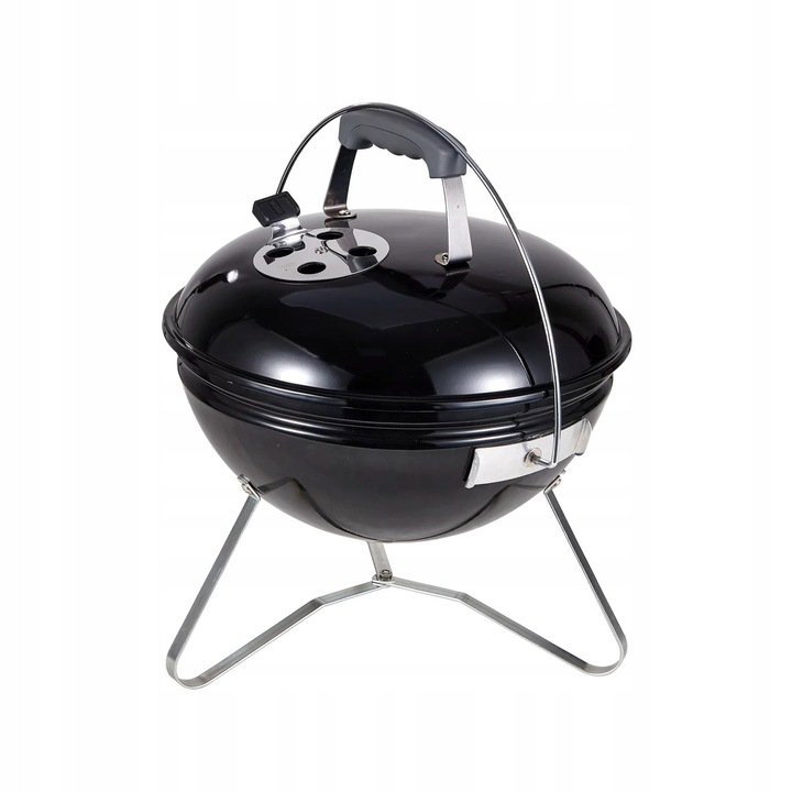 Gratar de gradina, negru, 37x37x44cm, cu capac, pe trepied, compact