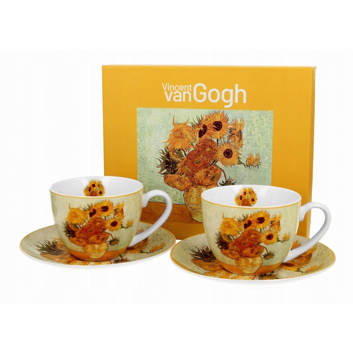 Комплект 2 чаши Duo Van Gogh Sunflowers порцелан 270мл бял 9x7см