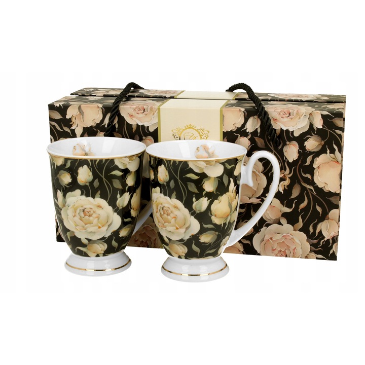 Комплект 2 чаши Duo English Roses Black порцелан 320мл черен златист 11x8.5см