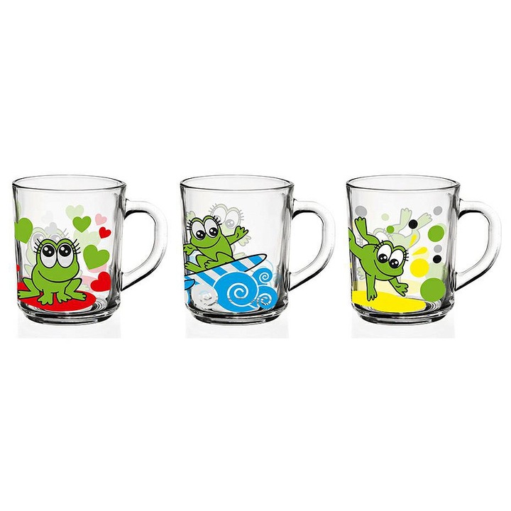 Комплект от 3 стъклени чаши Glasmark 220ml, модел жаби, многоцветни, 8.7cm