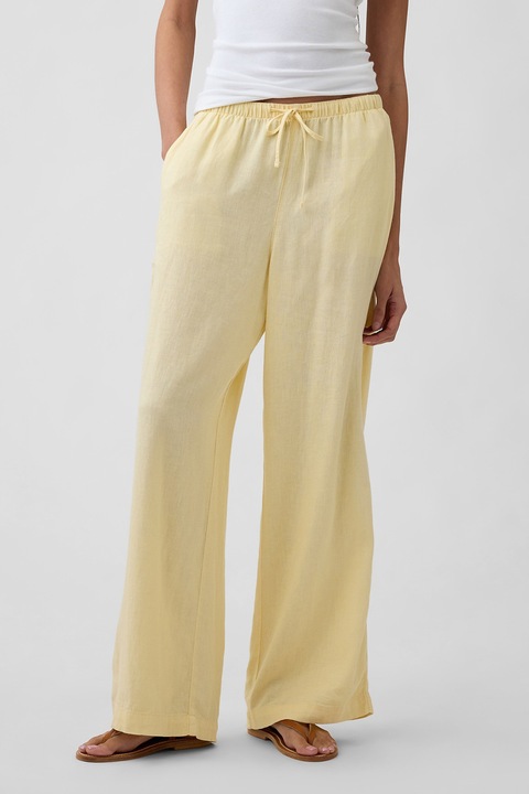 GAP, Pantaloni din amestec de in cu croiala ampla, Galben pal