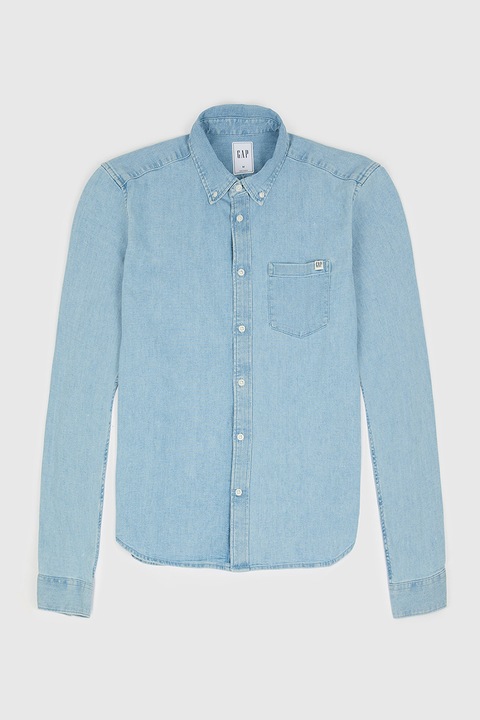 GAP, Camasa din denim cu guler fixat cu nasturi, Albastru pastel