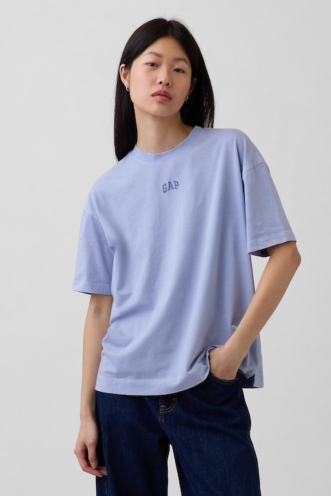 GAP, Tricou supradimensionat din bumbac organic cu imprimeu logo, Albastru pastel