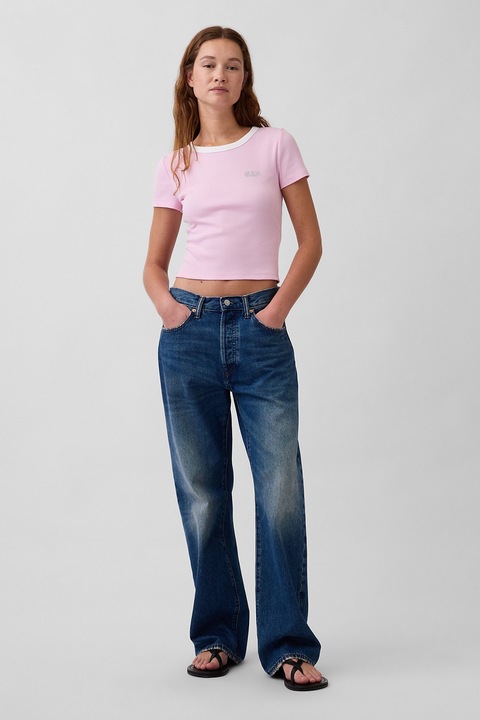 GAP, Tricou crop cu logo, Roz pastel