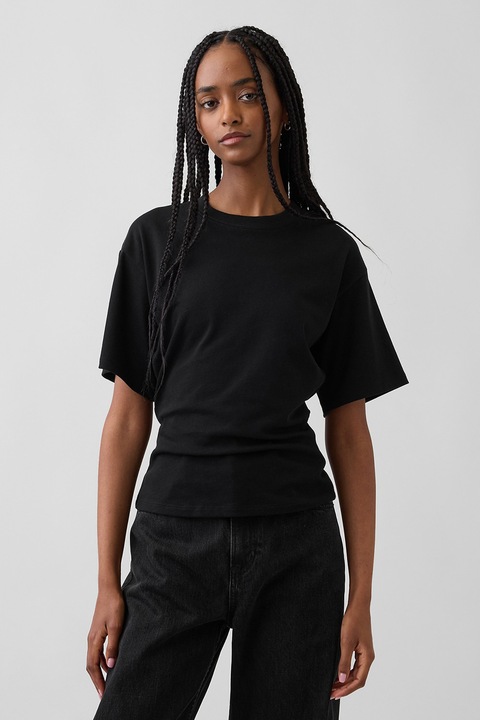 GAP, Tricou din bumbac cu decolteu la baza gatului, Negru