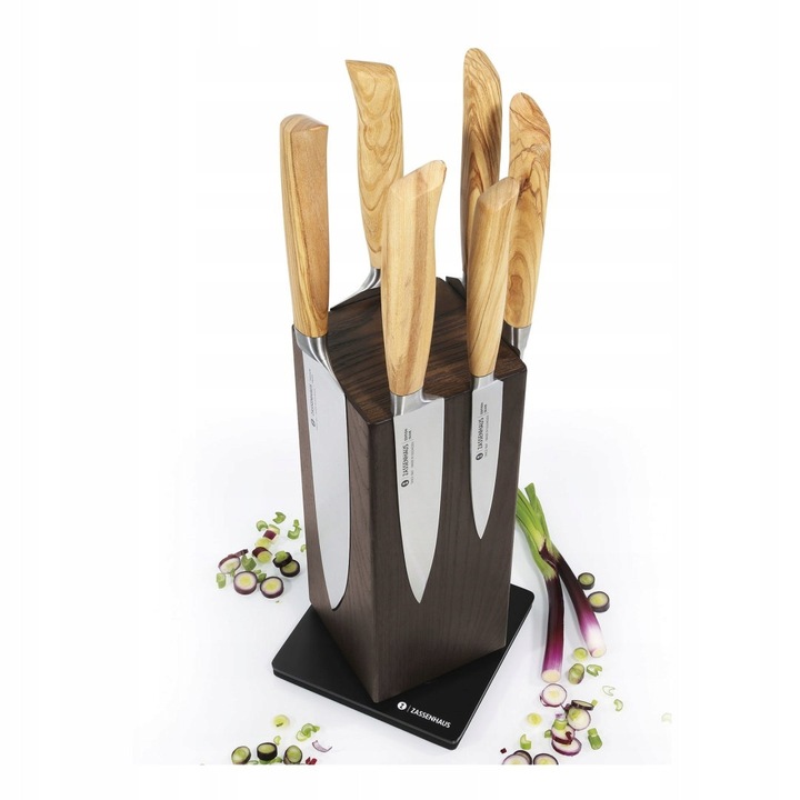 Bloc magnetic rotativ pentru cutite Zassenhaus, lemn de frasin, 13x13x25,5 cm, pentru 8 cutite